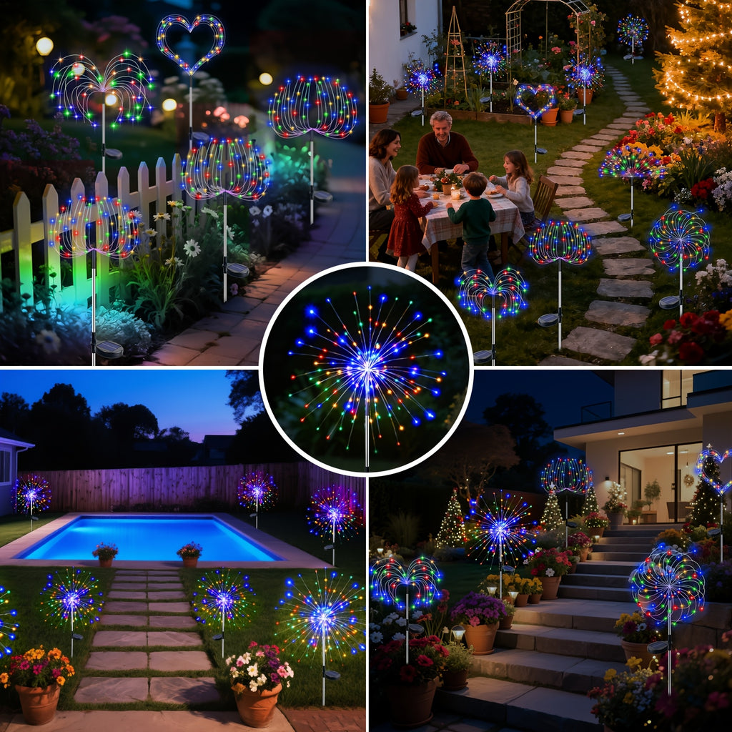 2/4/6 Pack Solar Fireworks Light Outdoor Set, Smart Solar Courtyard Light, 8 Adjustable Flicker Modes, Smart Light Sensor, Perfect for RV Camping, Wedding Christmas, Lawn Backyard Party Patio Decoration, IP44