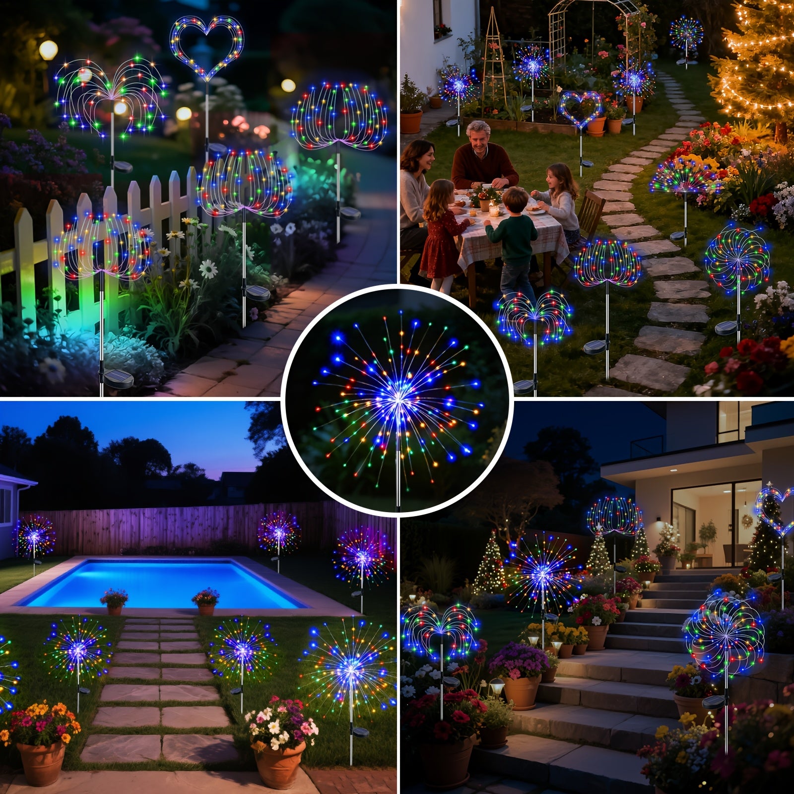 2/4/6 Pack Solar Fireworks Light Outdoor Set, Smart Solar Courtyard Light, 8 Adjustable Flicker Modes, Smart Light Sensor, Perfect for RV Camping, Wedding Christmas, Lawn Backyard Party Patio Decoration, IP44