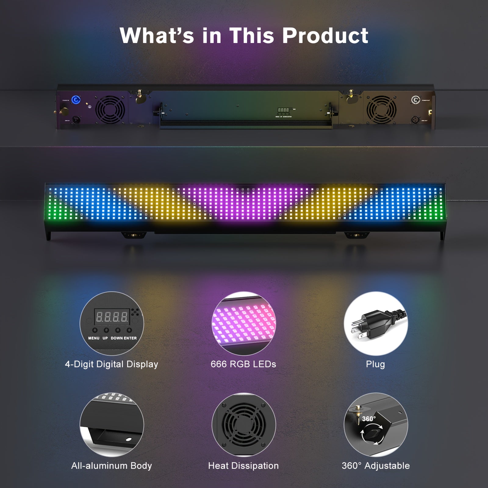 120W 666 LED RGB Wall Washer Light Bar, DJ Party Light Bar Stage Lighting, Supports 3/9/22-Channel DMX Control and Sound-Active Mode, Pixel Strobe Color Changing Light, Wall Washer Light for Church, Club, Live Performance, Wedding