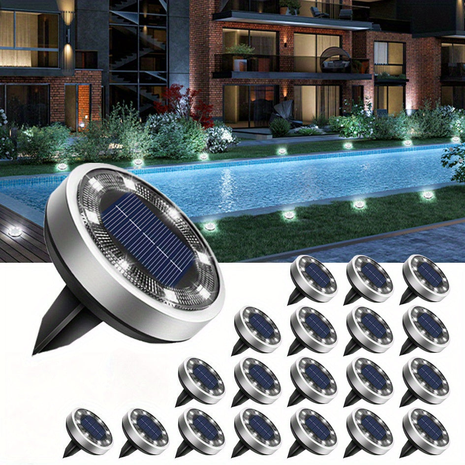 20pcs Solar Ground Lights (Outdoor IP44) - Warm White & Cool White, Solar In-Ground Lights for Garden, Pathway, Driveway, Deck, Stairs, Pool, Flower Bed - Auto On/Off, Easy to Install