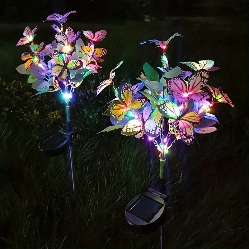 One/Two Piece Solar Butterfly Tree Light Outdoor Courtyard Decoration Butterfly Lawn Ground Insert Light Colorful Light Simulated Butterfly Flower Light