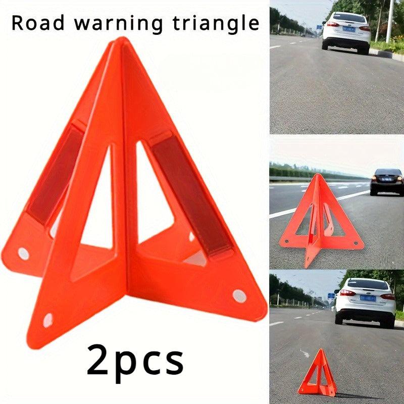 2 Piece Set High Visibility Reflective Car Triangle Kit - Durable Plastic, Rear Exterior Accessory
