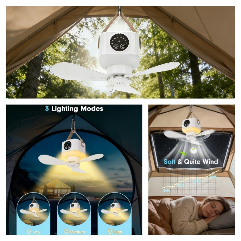 RV Interior Lighting Fan Light, 7200mAh Large Capacity Battery, Dual-Use Floor & Ceiling Fan, Suitable for RV, Tent, Under Sunshade & More Scenes