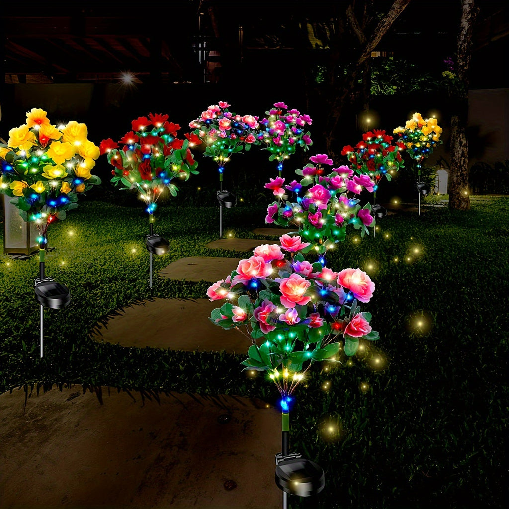 (Four-Piece Solar Mixed Color Azalea) Outdoor Garden Colorful Azalea Decoration 7-Color Solar Light Suitable for Courtyard, Balcony, Patio, Path, Lawn Decoration Atmosphere Solar Light Holiday Gift – For Friends and Family