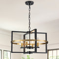 21.26-inch black gold modern farmhouse industrial pendant light - 4-light adjustable geometric design hanging lamp, polished metal + E12 bulb, suitable for kitchen island, dining room, front door entry, bedroom, dining room chandelier
