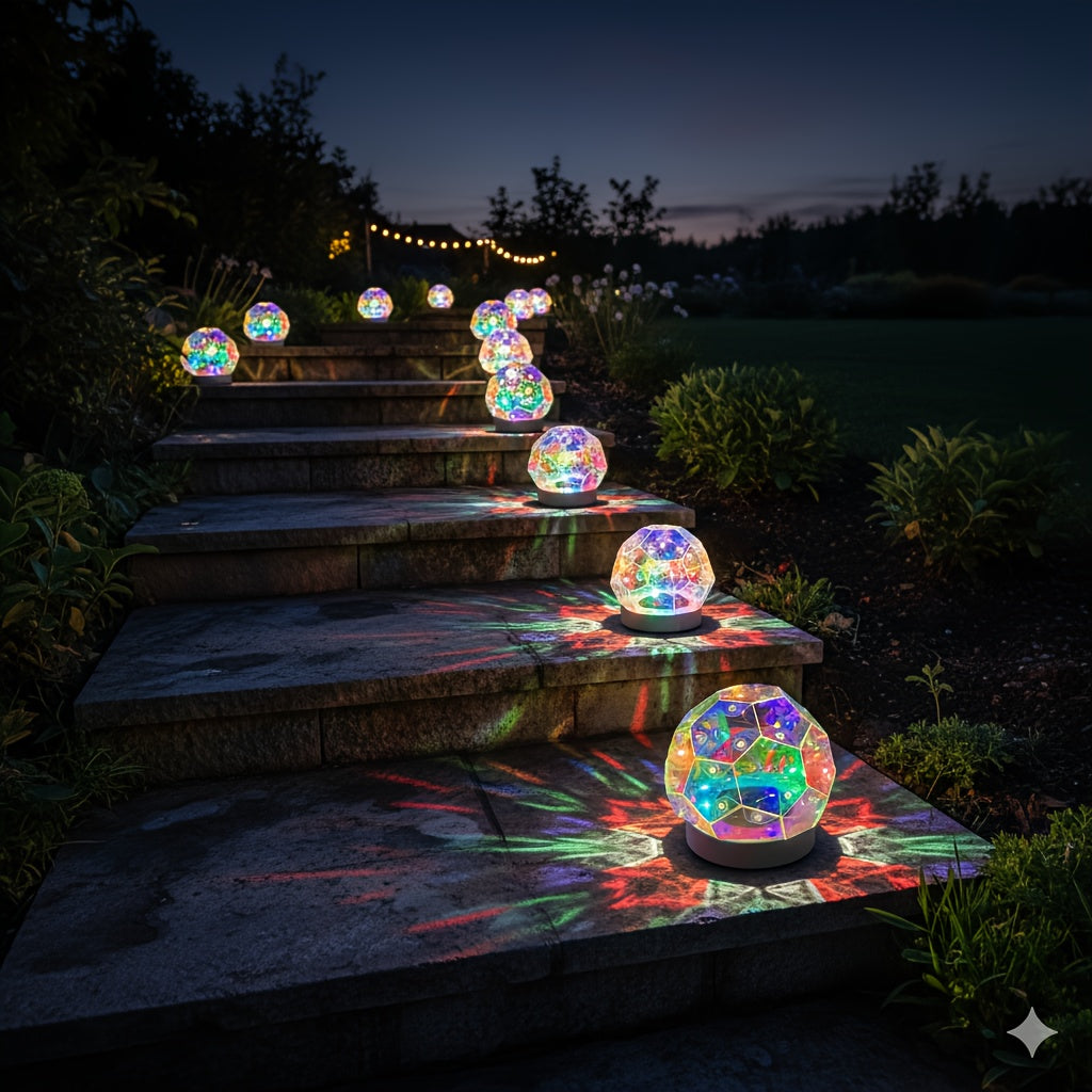 4PC Solar Colorful Geometric Ball Lawn Light, Outdoor Glowing Color Changing Hand-Assembled Ball Light, Suitable for High-End Home Windowsills, Outdoor Garden Courtyard Grass Poolside Party Gardening Decorative Light, Gift for Friends