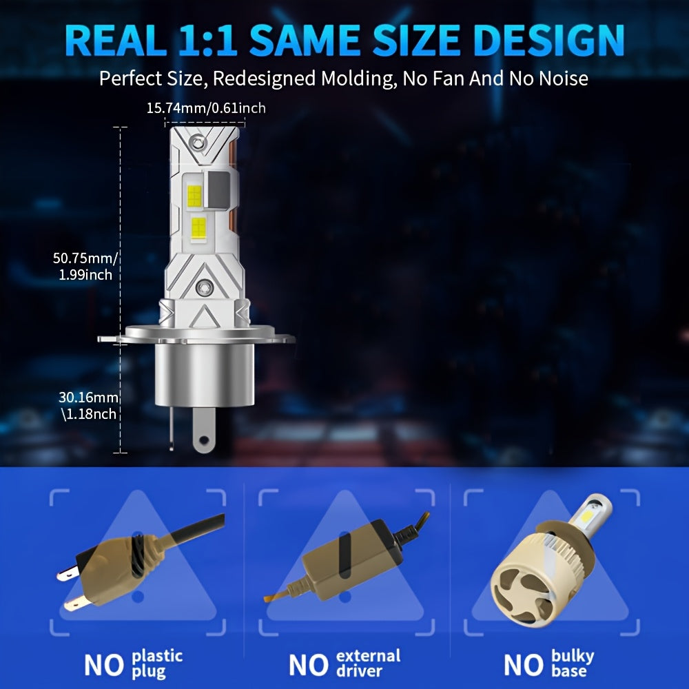 1 Pair 2025 Upgraded H4 LED Headlight Bulbs Copper Tube 12V 6500K Super Bright LED H4 9003 High/Low Beam Headlights 1:1 Plug-and-Play