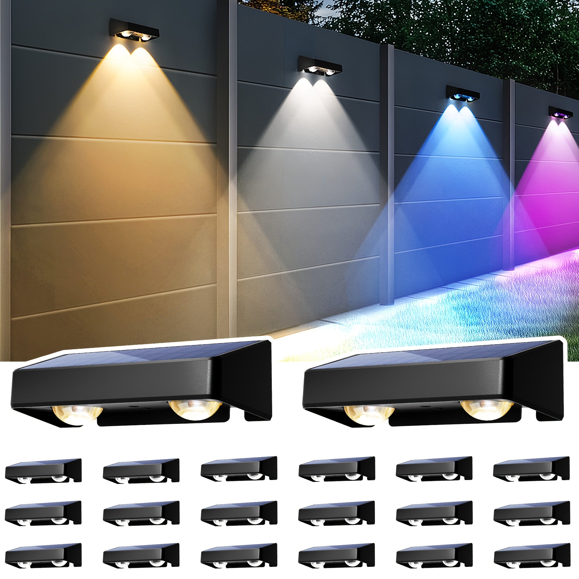 6/10/16 Pack Solar Fence Light Outdoor, Solar Wall Light 9 Fixed Colors & Color Changing, Modern Solar Step Light, Perfect for Steps, Stairs, Patio, Backyard, Porch, Railings, House Number Decoration, IP44 Waterproof