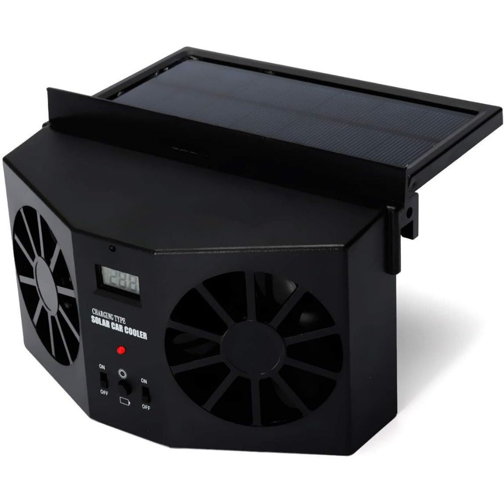 Solar Powered Universal Car Window Fan, Odor Eliminator (Black)