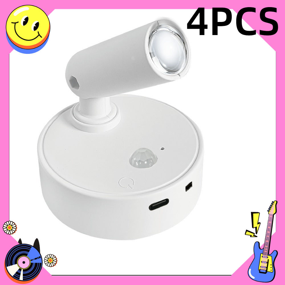 2/3/4-pack wireless spotlight, 3 color temperatures adjustable warm/cool/neutral white light, adjustable lamp arm, black and white two-color minimalist design, no-wiring installation, USB rechargeable