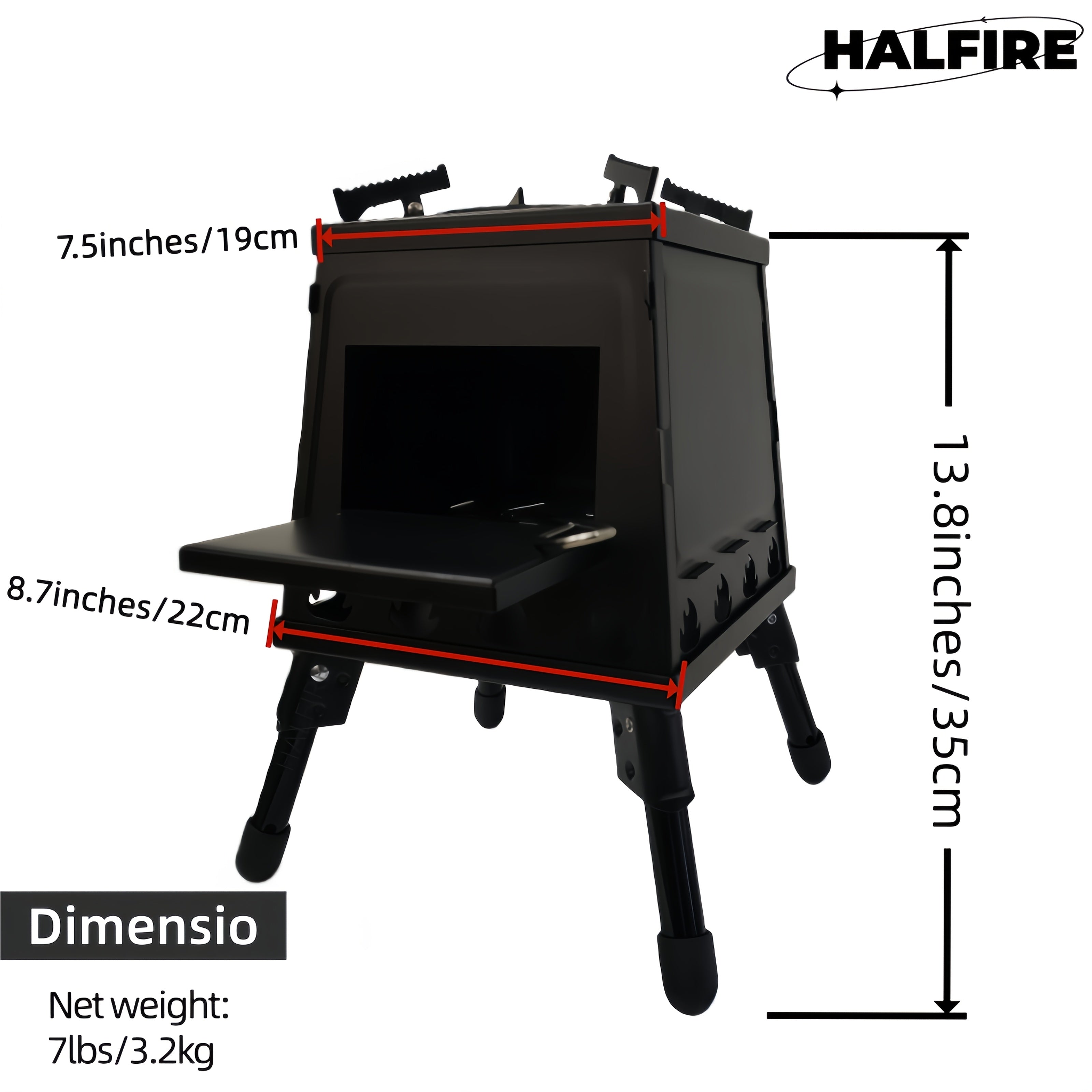 Portable Wood Burning Stove | Compact Outdoor Cooking Solution with Carry Bag, Iron Material, No Ignition Function, Compatible with Dry Wood/Charcoal - HALFIRE/