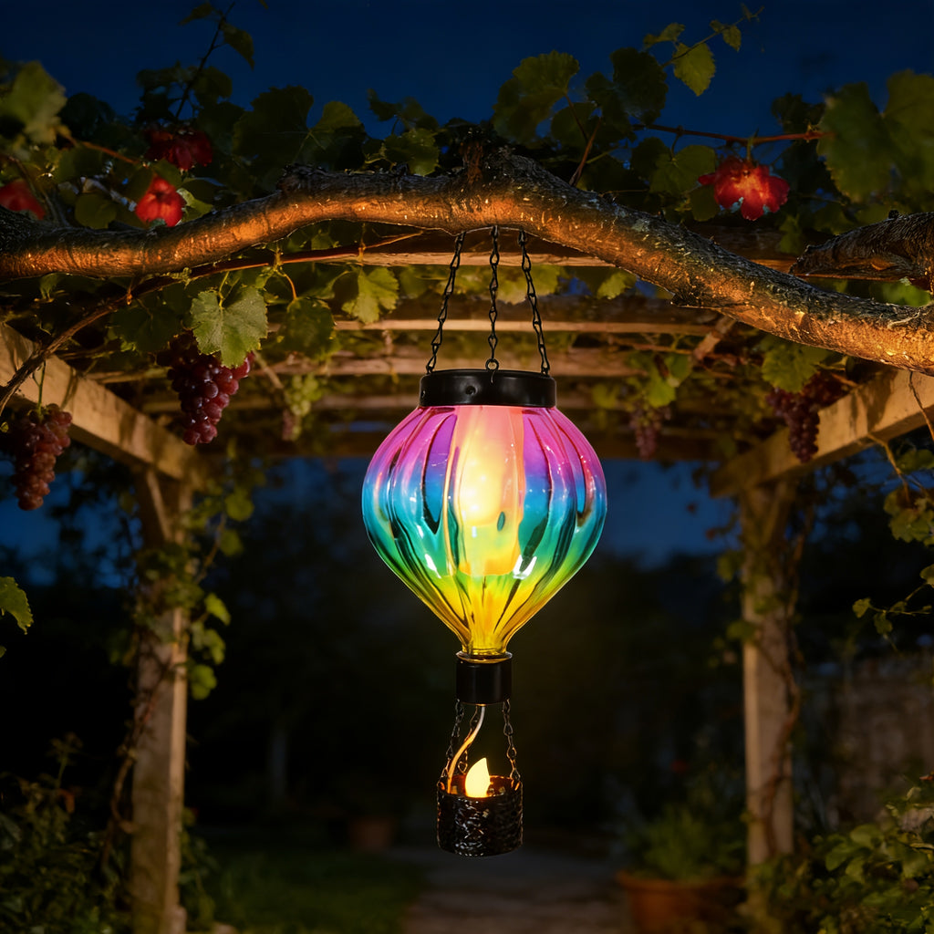 OTDECOR 1-Piece Gradient Color Solar Hot Air Balloon Outdoor Lantern, Hanging Light, IPX4 Colorful LED Hot Air Balloon Courtyard Hanging Decoration, Suitable for Courtyard, Garden, Porch, Ideal Gift to Enhance Outdoor Atmosphere.