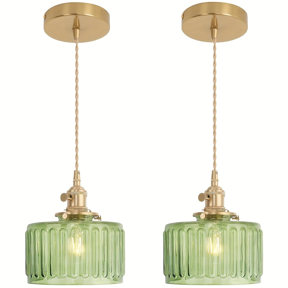 Pendant Light 2-Pack, with Glass Shade, Brass Vintage Pendant Light, Adjustable Hanging Light, Suitable for Kitchen Island, Dining Room, Hallway