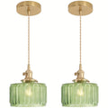 Pendant Light 2-Pack, with Glass Shade, Brass Vintage Pendant Light, Adjustable Hanging Light, Suitable for Kitchen Island, Dining Room, Hallway
