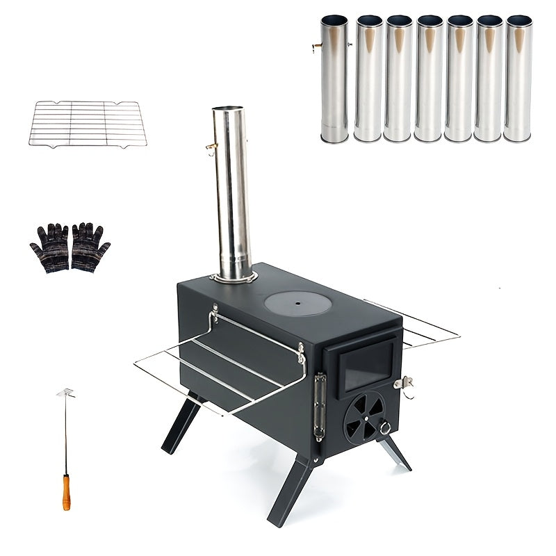 Portable Stainless Steel Folding Outdoor Camping Stove, No Power Source or Magnesium Stone Needed, Suitable for Tent Use