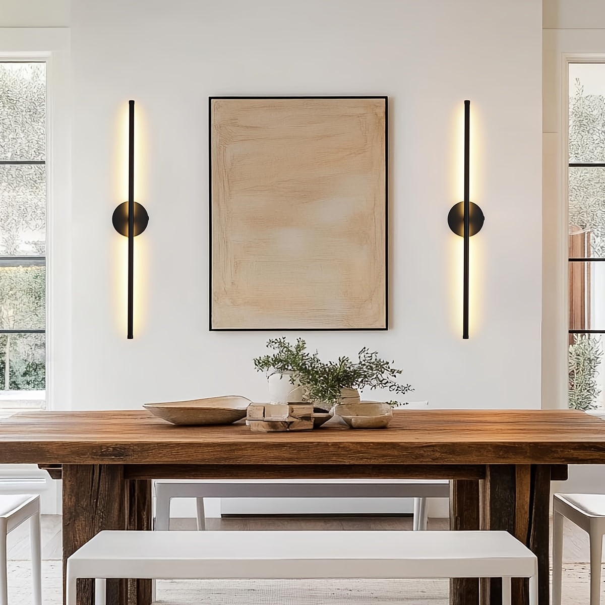 Black Gold Battery Operated Wall Light, Single or Double Piece Optional, with Remote Control, Touch and Timer Functions, Adjustable Brightness, Size 28.3 Inches, Suitable for Living Room, Bedroom, Hallway, Hotel and Home Decoration