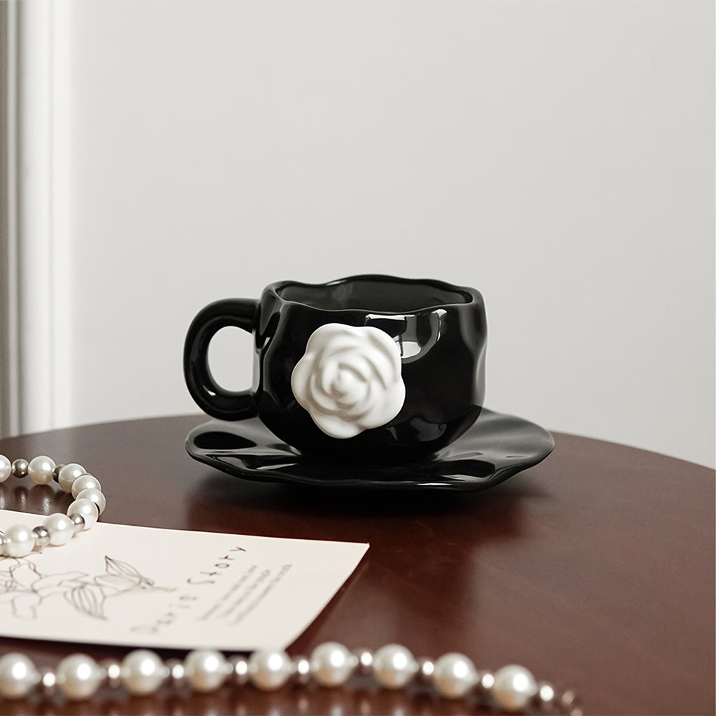 1pc Original Design Ceramic Camellia Flower Cup & Saucer, Floral Irregular Mug, Perfect for Restaurant Breakfast Cup, Afternoon Tea Coffee Cup, Gift Souvenir Drinking Cup