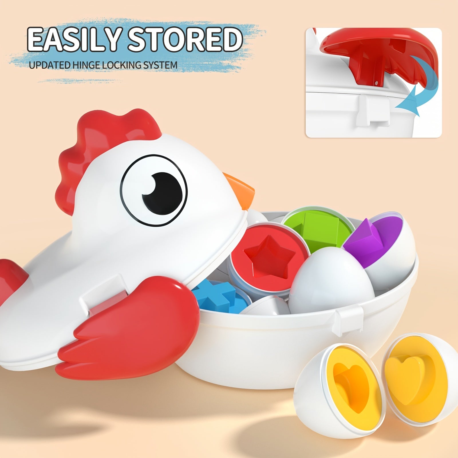 Babyhome TEMI 鸡肉复活节彩蛋玩具 - 颜色匹配游戏形状分类器，含 6 个玩具彩蛋，适合儿童，精细运动技能感官玩具，教育玩具，适合万圣节、圣诞节礼物