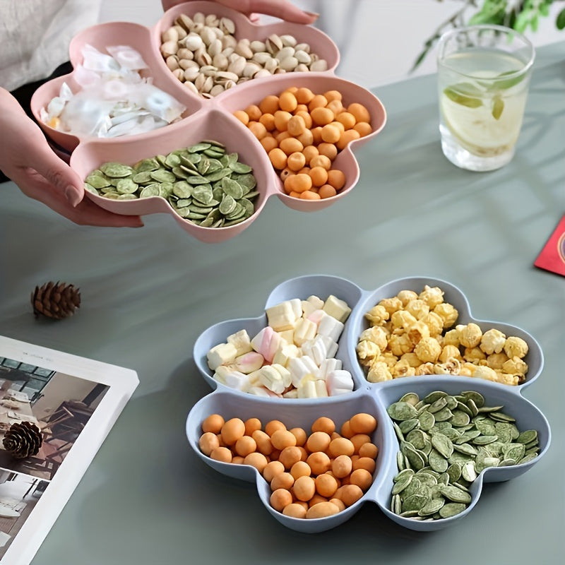 Heart-Shaped Divided Fruit Bowl, Reusable Tray for Nuts, Candy, Snacks & Desserts, 4 Compartments, Made of Durable Food-Safe Plastic, Elegant Serving Plate for Home, Parties, Weddings & Cafés