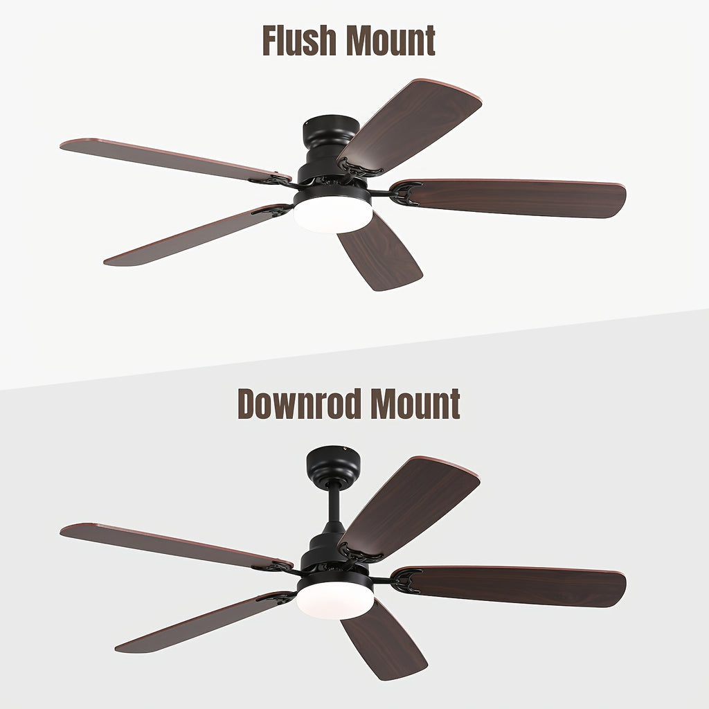 Sofucor 42/52 Inch Remote Ceiling Fan with Light, 6 Wind Speed 3 Color 3 Timer Settings, Low Profile Flush Mount Fan Light, Quiet Reversible DC Motor, Dual Color Blades, Includes 3 Downrods for High Ceilings