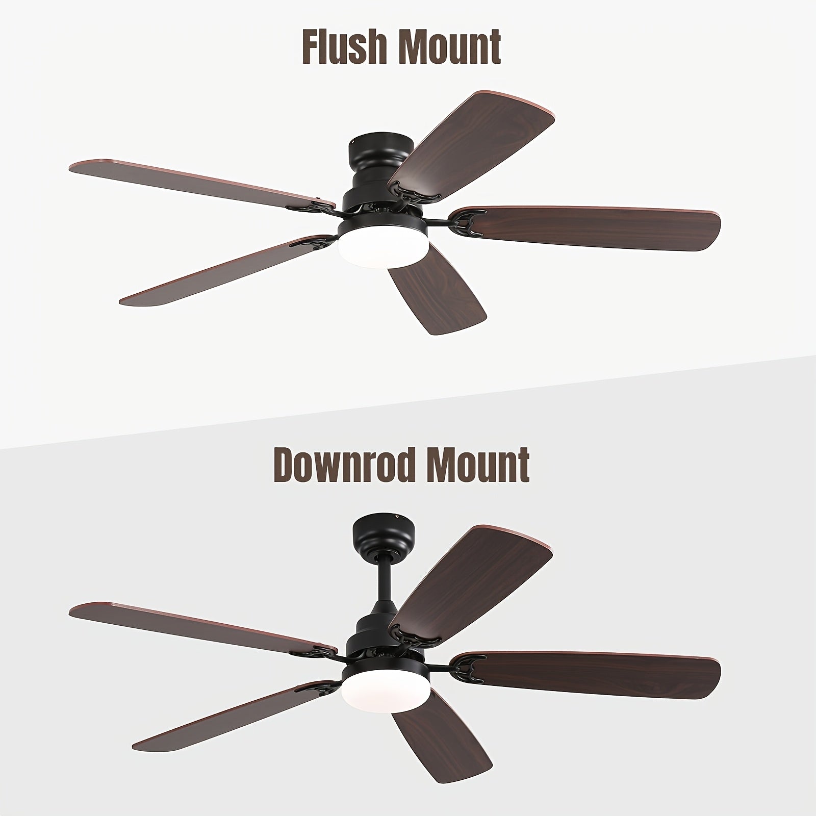 Sofucor 42/52 Inch Remote Ceiling Fan with Light, 6 Wind Speed 3 Color 3 Timer Settings, Low Profile Flush Mount Fan Light, Quiet Reversible DC Motor, Dual Color Blades, Includes 3 Downrods for High Ceilings