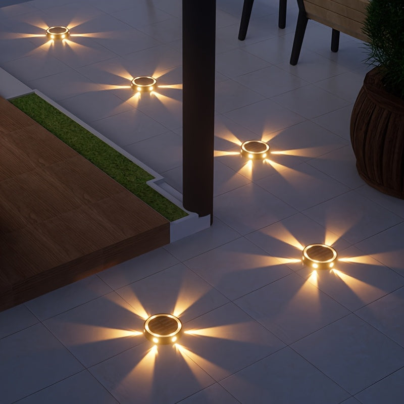4-Piece 6LED Solar Ground Light, Garden Ground Deck Light, Suitable for Path, Park, Courtyard, Lawn, Villa, Halloween Christmas Party Decorative Lighting, Light Sensor Control, Outdoor IP44 Durable Warm White