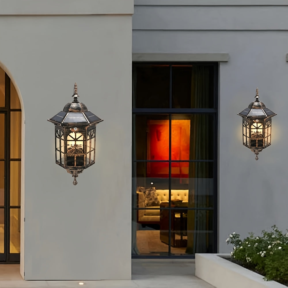 2PCS Vintage Solar Outdoor Wall Light Waterproof Courtyard Decorative LED Tungsten Alloy Wall Light, Suitable for Garden, Courtyard and Porch, Tungsten Filament Light, Outdoor Garden, Street Floor Decoration, Solar Garden No Wiring Required