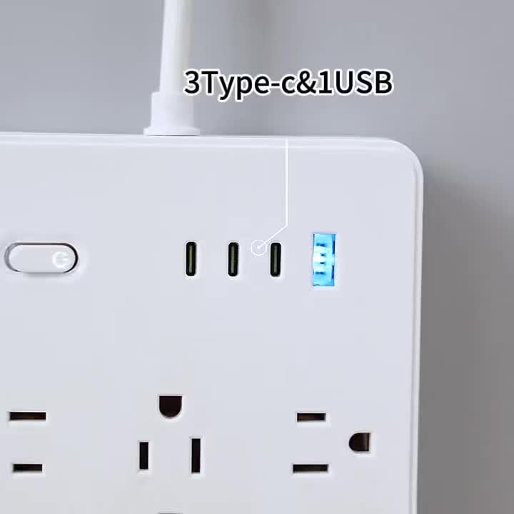 A 16-In-1 Power Adapter Featuring Multiple Functionalities, Including Overcurrent Protection, with 12 Outlets And 4 USB Ports (1A & 3C). It Has a Flexible Wire And Can Be Mounted on The Wall, Making It Ideal for Home, Office, Dormitory