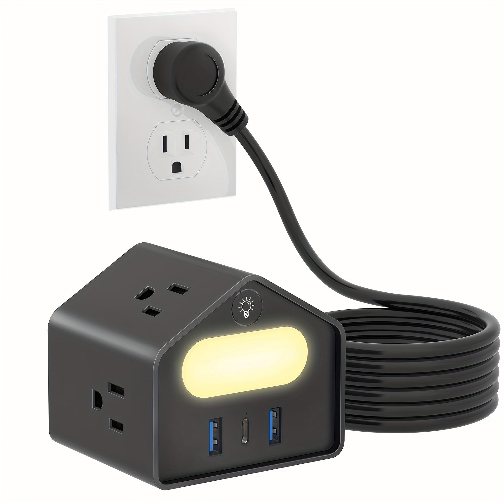 4-Outlet Power Strip with Surge Protection, Featuring 2 USB And 1 Type-C Fast Charging Ports | High-Quality 6.2Ft Cable, Enhanced Safety for Home, Office, And High-Power Devices