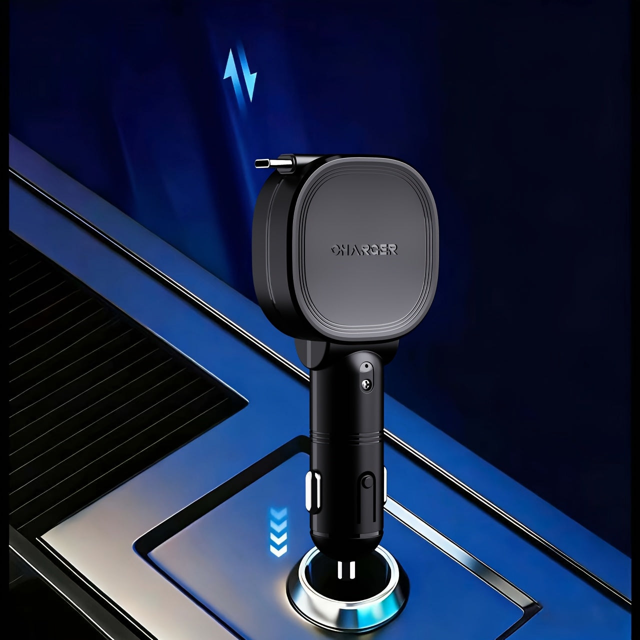 SAN.COMO Dual-Port Car Charger with Retractable Type-C Cable (70cm / 27.55 Inches), Supports 45W Maximum Power Output, Fast Charging, Extended USB-A Port, Overvoltage Protection, an Efficient In-Car Charging Companion, Suitable for iPhone and Various