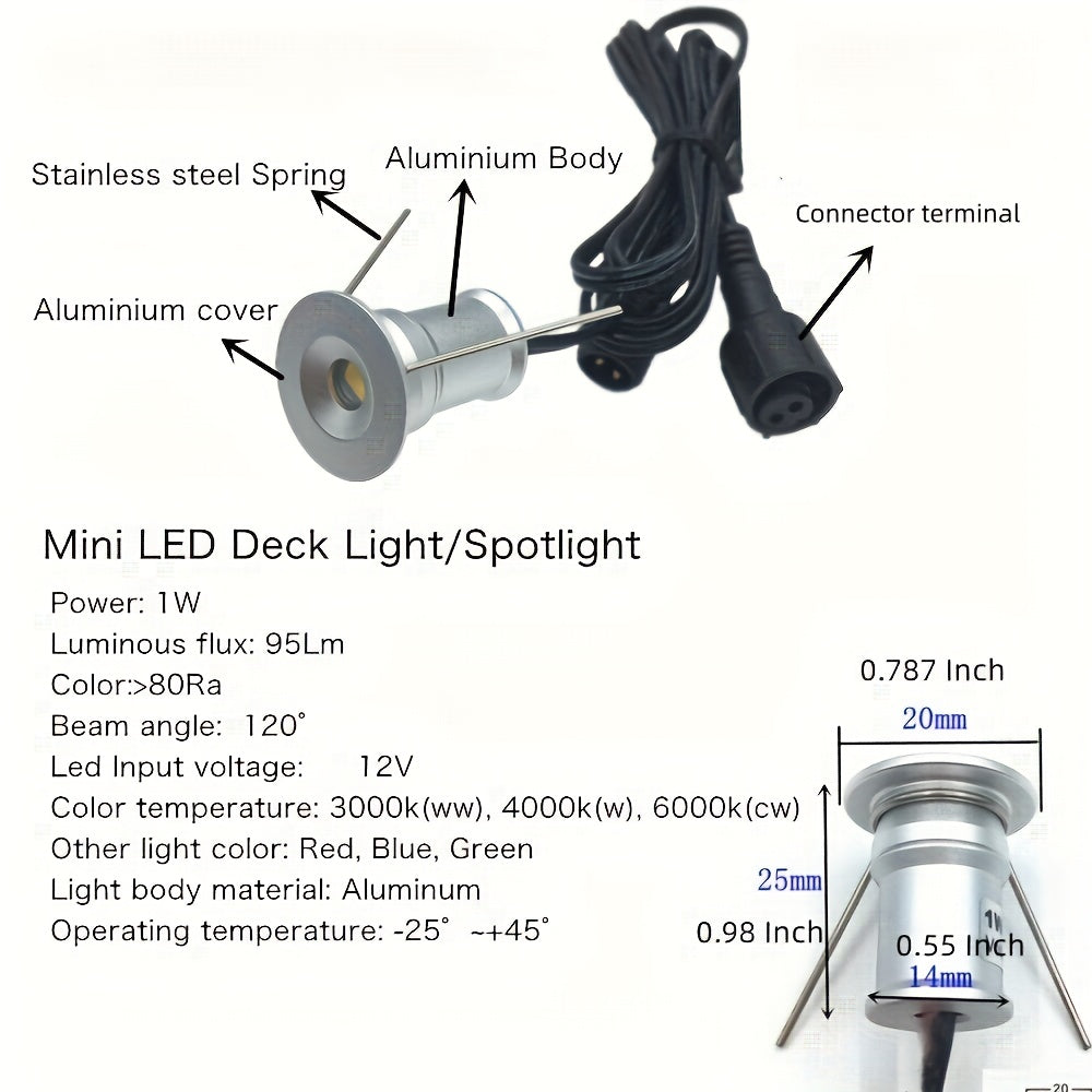 6个/11个 低压 12V 迷你地下灯，LED楼梯地面景观灯，1W楼梯甲板灯，12V花园灯，IP65户外15mm埋地LED灯，庭院、小路、露台装饰射灯