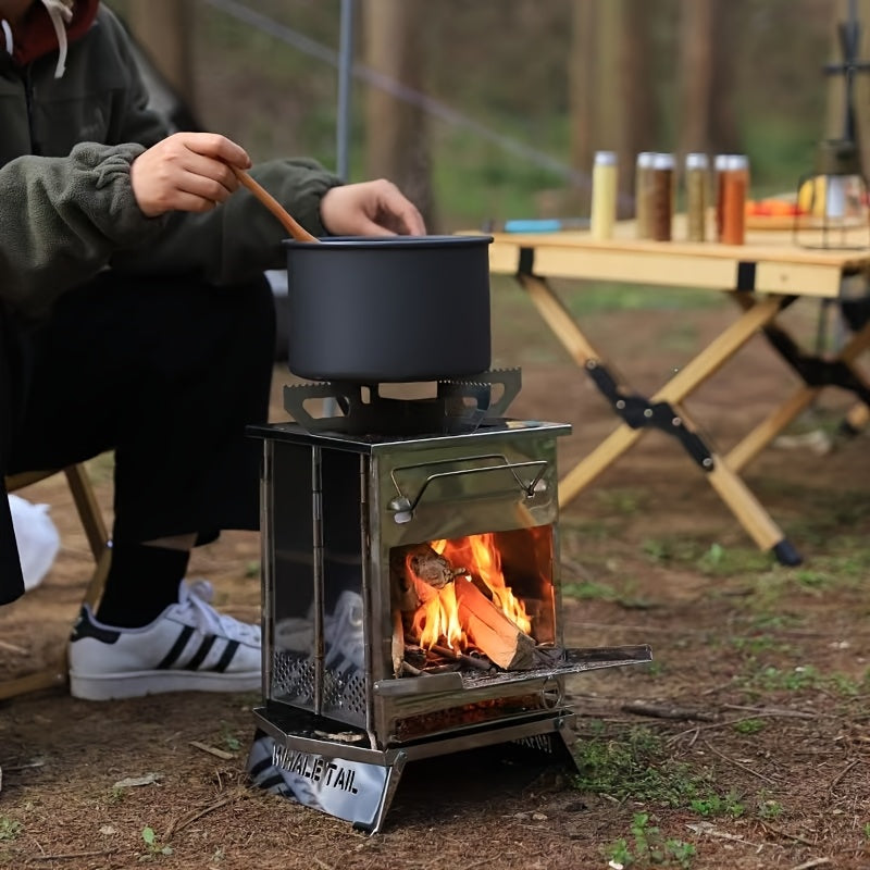 Outdoor Ultra-Light Portable Foldable Stainless Steel BBQ Grill, Charcoal Wood Stove, Camping Heating Stove
