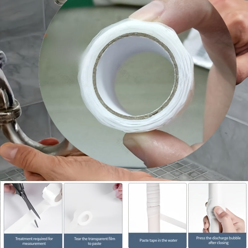 1卷自融合硅胶胶带 - 即时漏水修复，适用于PVC/玻璃/金属/石材的重型防水密封剂，耐高温（无需工具/胶水）- 适用于DIY、管道、洗手池、淋浴、浴缸、马桶的漏水修复 - 即时粘合