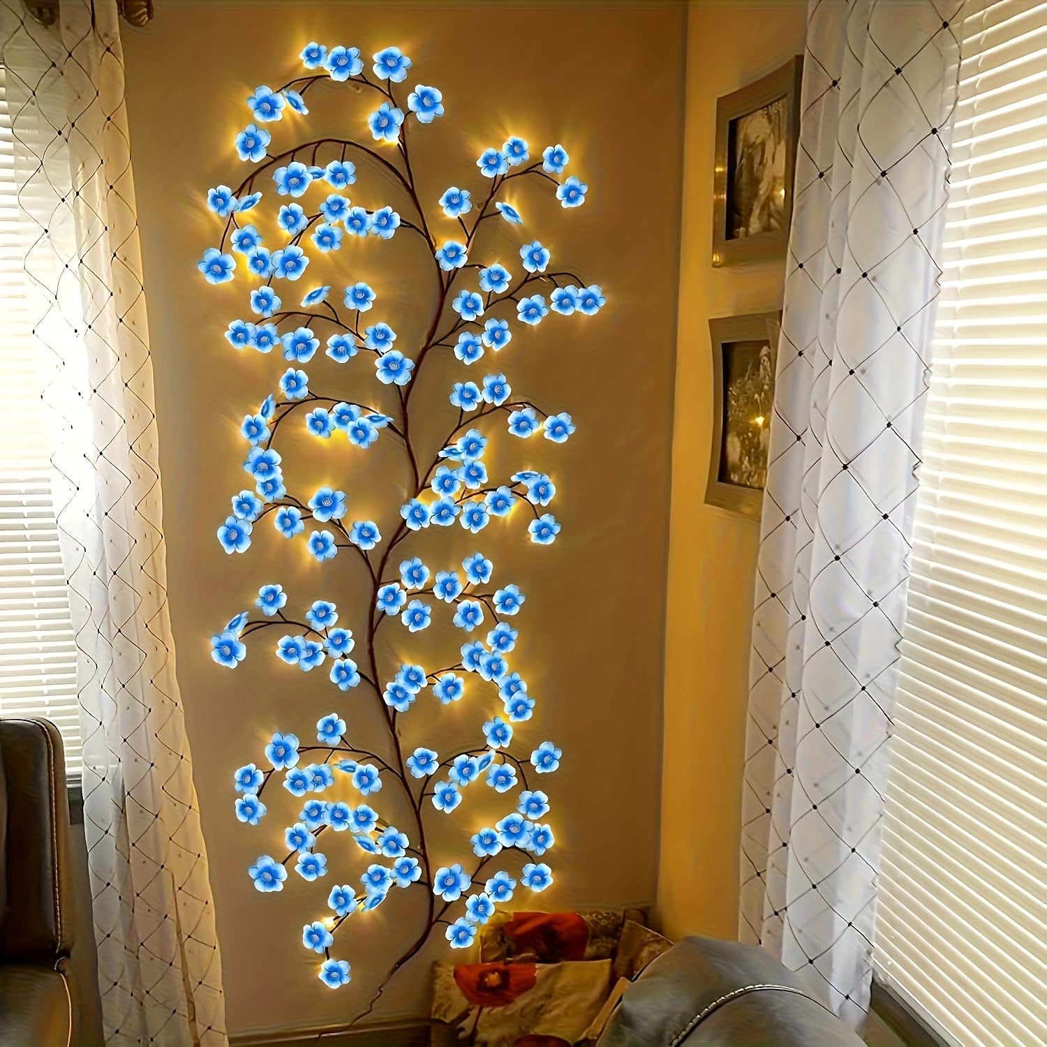 1件 72LEDS/96LEDS/144LEDS樱花藤条灯，发光的樱花树枝灯，可弯曲的樱花藤蔓灯，LED树枝灯，8种闪烁模式，USB供电，DIY，室内氛围装饰灯，适用于卧室，客厅，墙壁，派对，节日，婚礼等氛围装饰，室内灯串，节日装饰灯