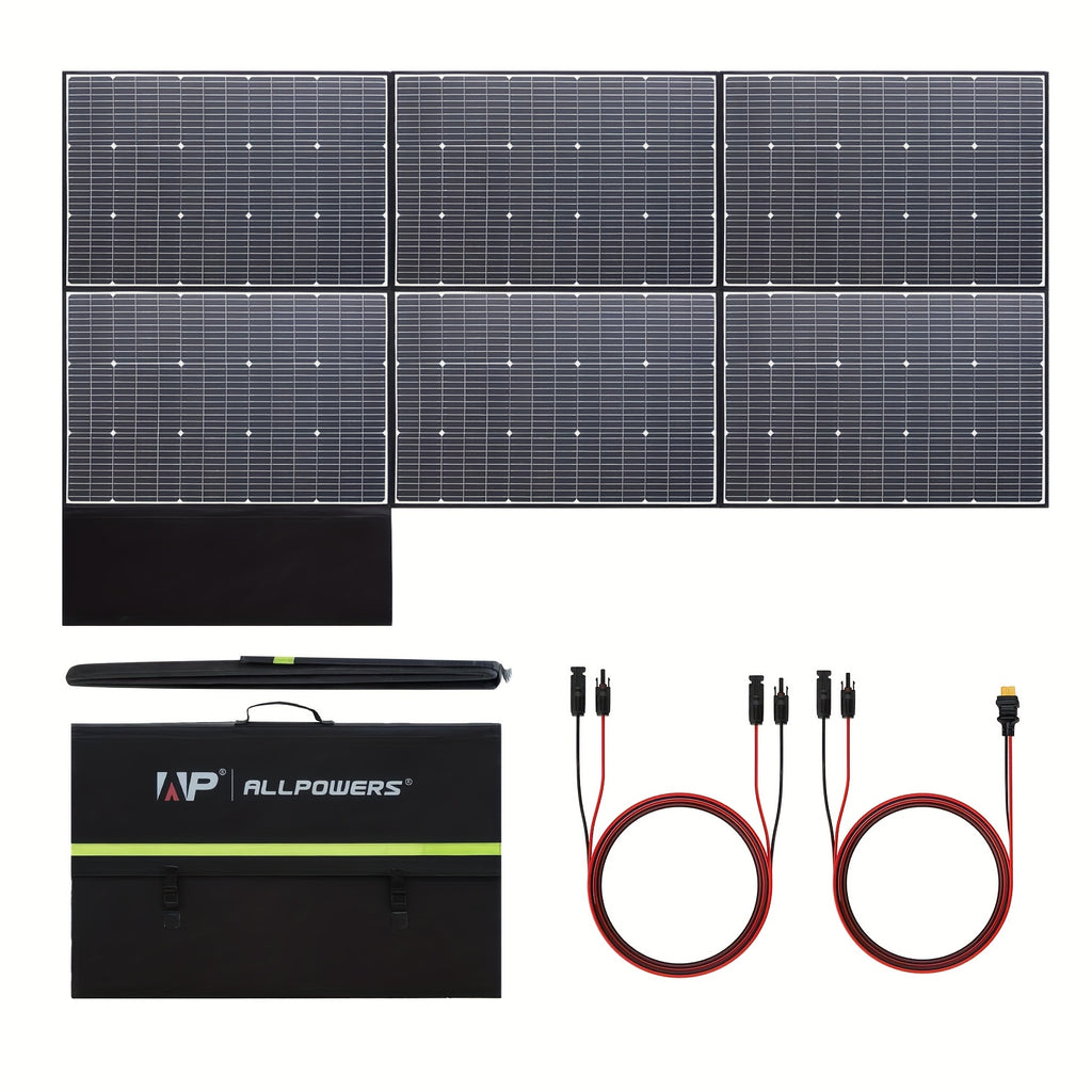 ALLPOWERS SP039 600W 单晶硅便携式太阳能板 RV太阳能板套件，具有 44V 输出，折叠式太阳能充电器，专为户外活动和停电情况设计，带太阳能发电机