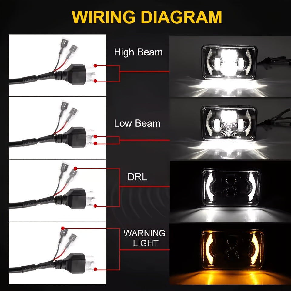 4X6 Inch LED Headlight High/Low Beam Integrated with White/Amber Daytime Running Light, Compatible with H4651 H4652 H4656 H4666, for Sedan, Truck, Off-Road Vehicle Modification