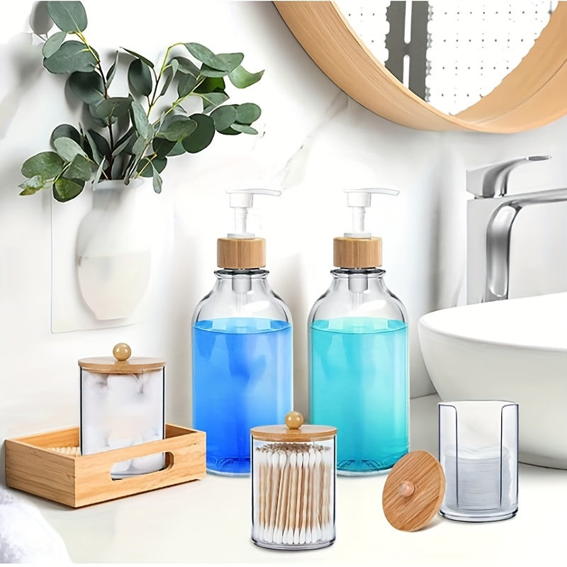 5-Piece Bathroom Decor Set - Complete Bathroom Essentials Set with Soap Dispenser, Toothbrush Holder, Cotton Swab Holder, Bohemian Style Bathroom Storage Box - Perfect Housewarming Gift