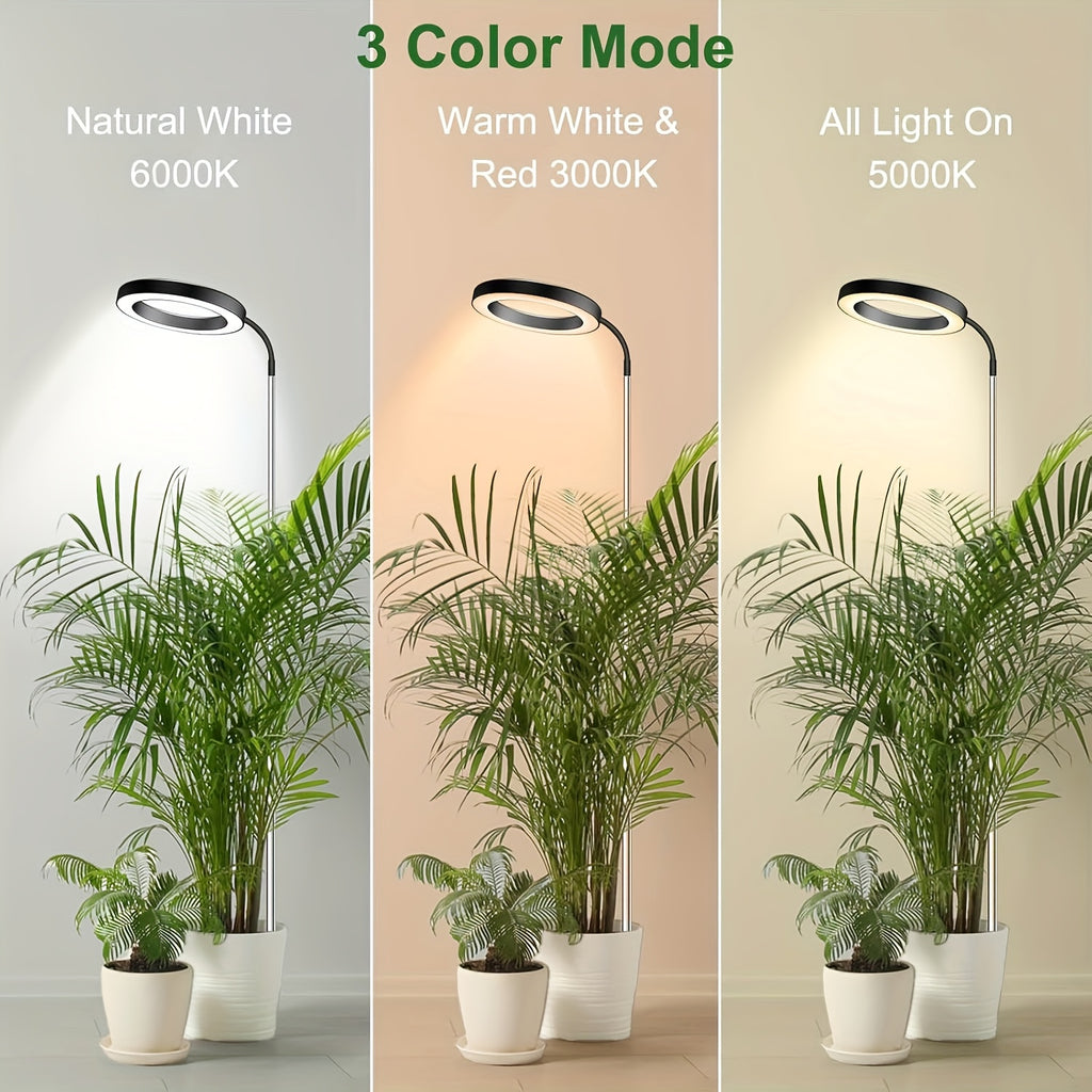 6.3 Inch Diameter USB Indoor Plant Grow Light Ring, 72 LED Beads, 6000K Full Spectrum, Height Adjustable up to 62.99 Inch, Auto On/Off Timer, 3/9/12H Timing & 9-Level Dimmable Brightness
