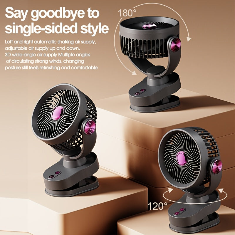 Brushless Motor Clip Fan, Rechargeable 2-in-1 Fan with Lighting & Oscillating Function, Quiet Circulating Desktop Fan with Night Light for Office Dorm Bedroom