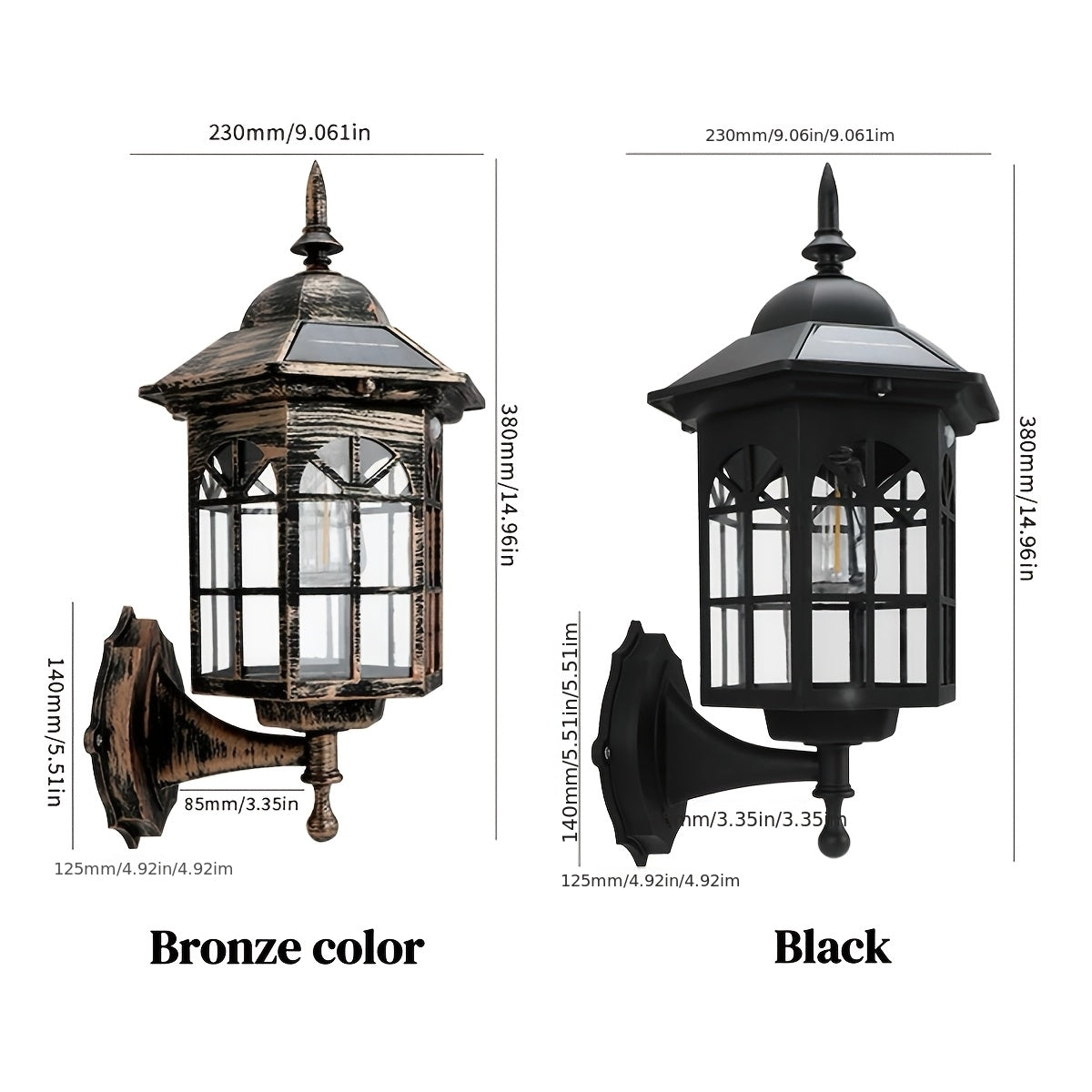2PCS Vintage Solar Outdoor Wall Light Waterproof Courtyard Decorative LED Tungsten Alloy Wall Light, Suitable for Garden, Courtyard and Porch, Tungsten Filament Light, Outdoor Garden, Street Floor Decoration, Solar Garden No Wiring Required