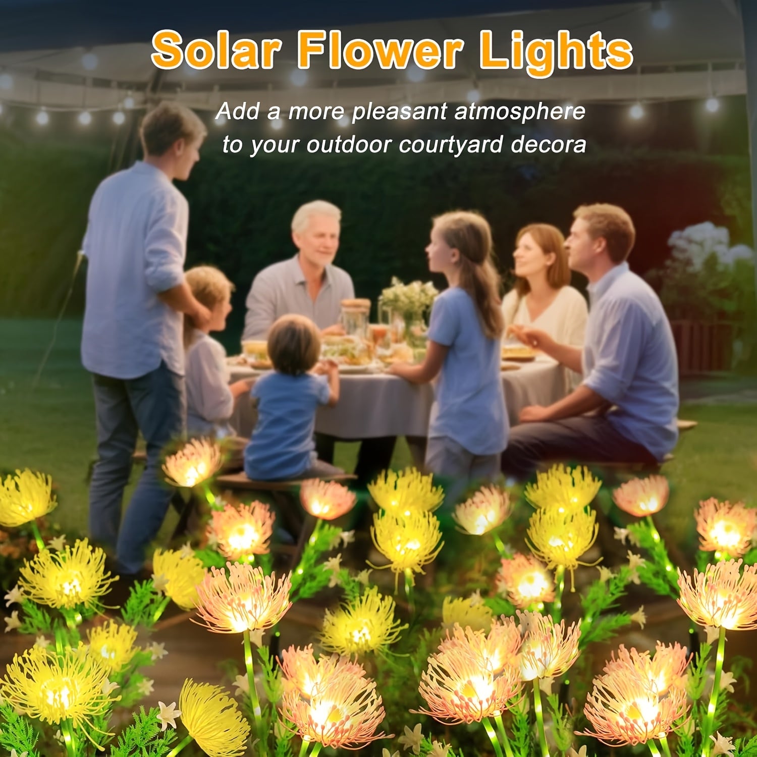 Solar Pink + Yellow Lycoris Radiata 4-Piece 12-Head Solar Flower Light, Outdoor Solar Garden Light, Suitable for Christmas Decoration, Flower Light with Glowing Stem, Can Be Used for Flower Pot, Courtyard, Path, Balcony and Garden Decoration
