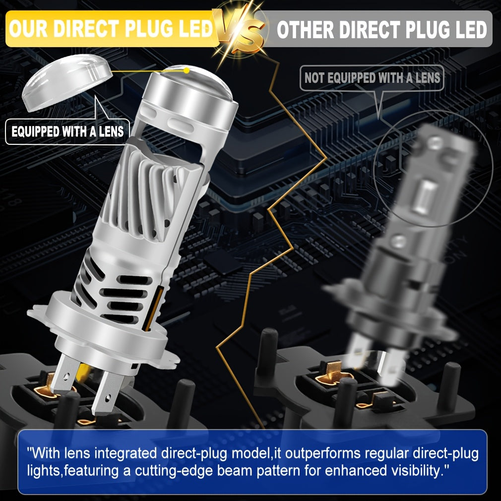 2Pcs H4 LED Car Headlight Bulbs H7 120W 30000 Lumens, Equipped with High/Low Beam, Fan-Cooled Output Super Bright White Light, No Battery Needed