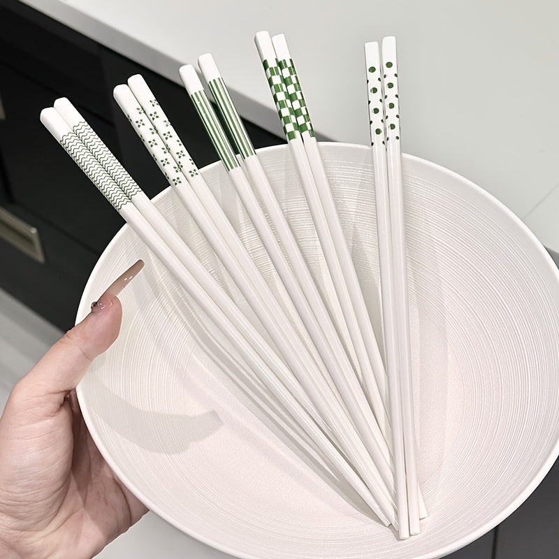5/10 Pairs – Ceramic Chopsticks, Green Pattern Chopsticks, High Aesthetic, Non-Slip, High Temperature Resistant, Clean & Hygienic, Easy to Clean – Perfect for Home & Restaurant, Tableware Accessories