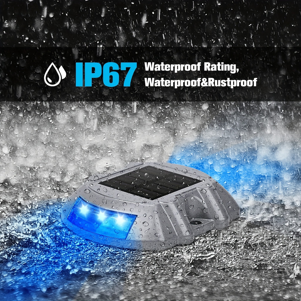 2/4 Pack LED Solar Deck Light, Solar Dock Light, Die-Cast Aluminum, No Switch, Outdoor Warning Walkway Courtyard Path Driveway Light (Blue, White, Yellow, Green, Purple)