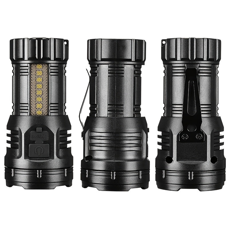 1PC 2025 New Rechargeable 9-LED Flashlight with COB Side Light, USB Power Supply, 1800mAh Lithium Battery, Standard Functions Including USB Cable, Portable Emergency Spotlight for Outdoor Use