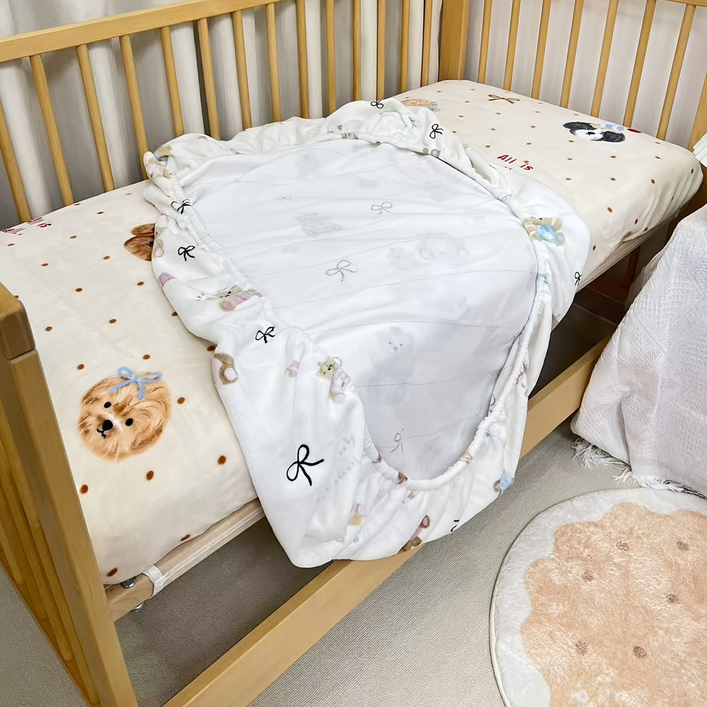 1件120*60加厚天鹅绒婴儿床垫套，简约日常保暖舒适儿童可爱床单，宝宝加绒床笠,秋冬季情人节款可选