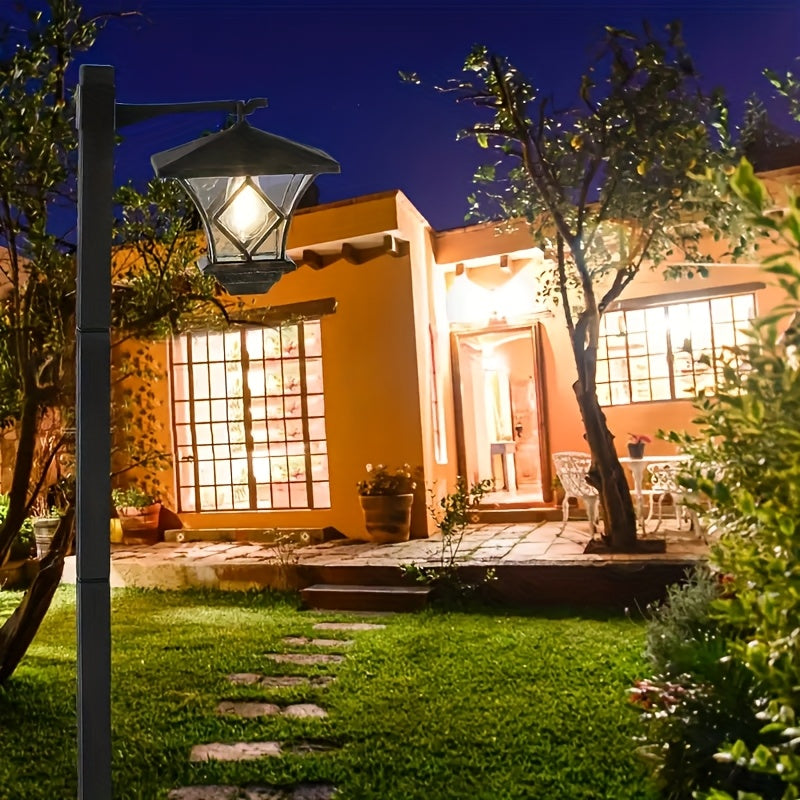 1 Piece 1.5M New Solar Square Four-Corner Light, Filament Bulb Inside, Bright and Shining, Dual-Use Solar Bulb LED Garden Light, Plastic Semi-Flush Mount Street Light, Polished Surface, Suitable for Ground Stake + Pendant Light, Perfect for Courtyard