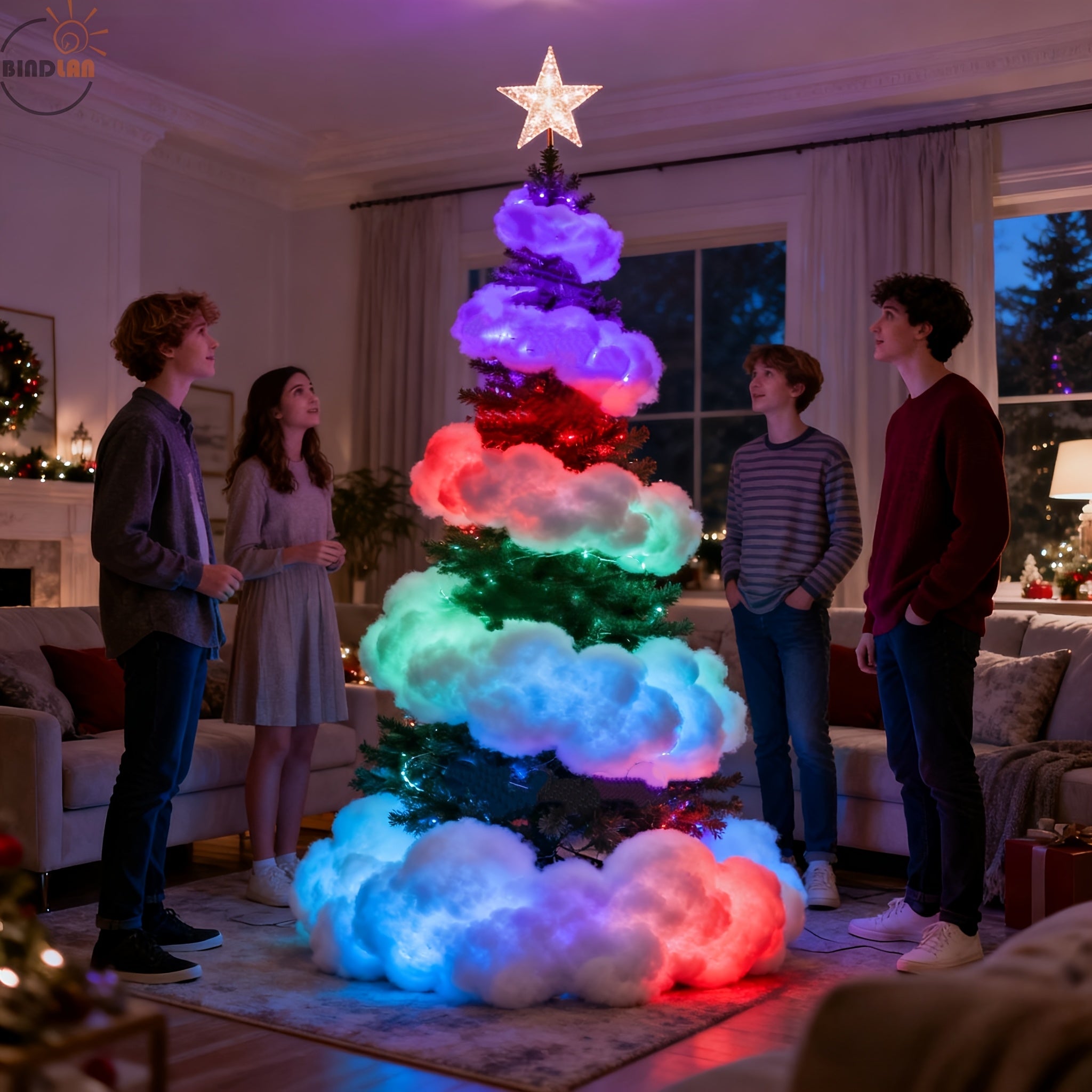 LED雲朵燈，RGB (提供兩種長度：299英吋和78.7英吋)。聖誕節節慶裝飾，雷雲燈適用於萬聖節和聖誕節。客廳、臥室或遊戲區的氣氛燈光。USB供電。