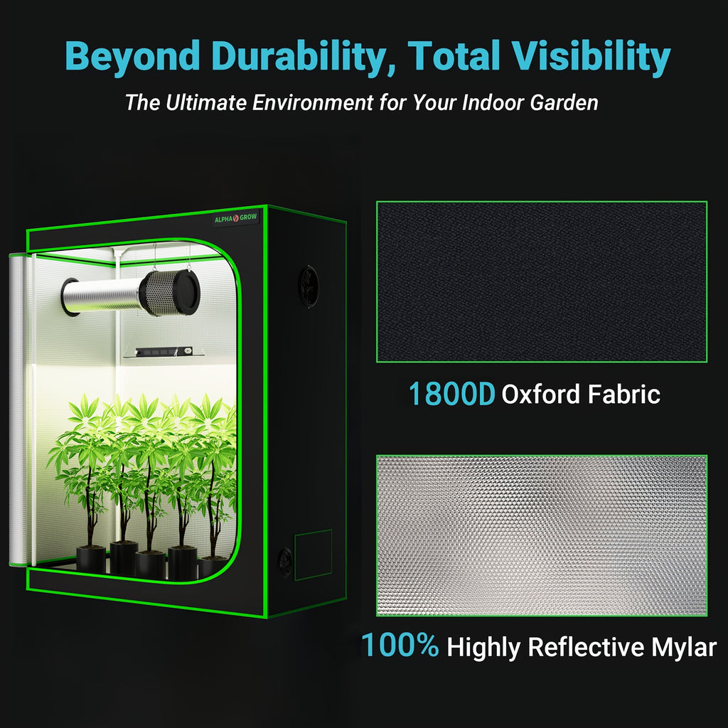 Professional 1800D 4x2 Grow Tent Kit 48"x24"x60", Complete Hydroponic System for Indoor Plants, 100W Full Spectrum LED Grow Light, 320CFM 6 Inch 2-in-1 Fan & Carbon Filter Combo 2398196504, High Reflective Mylar Lining
