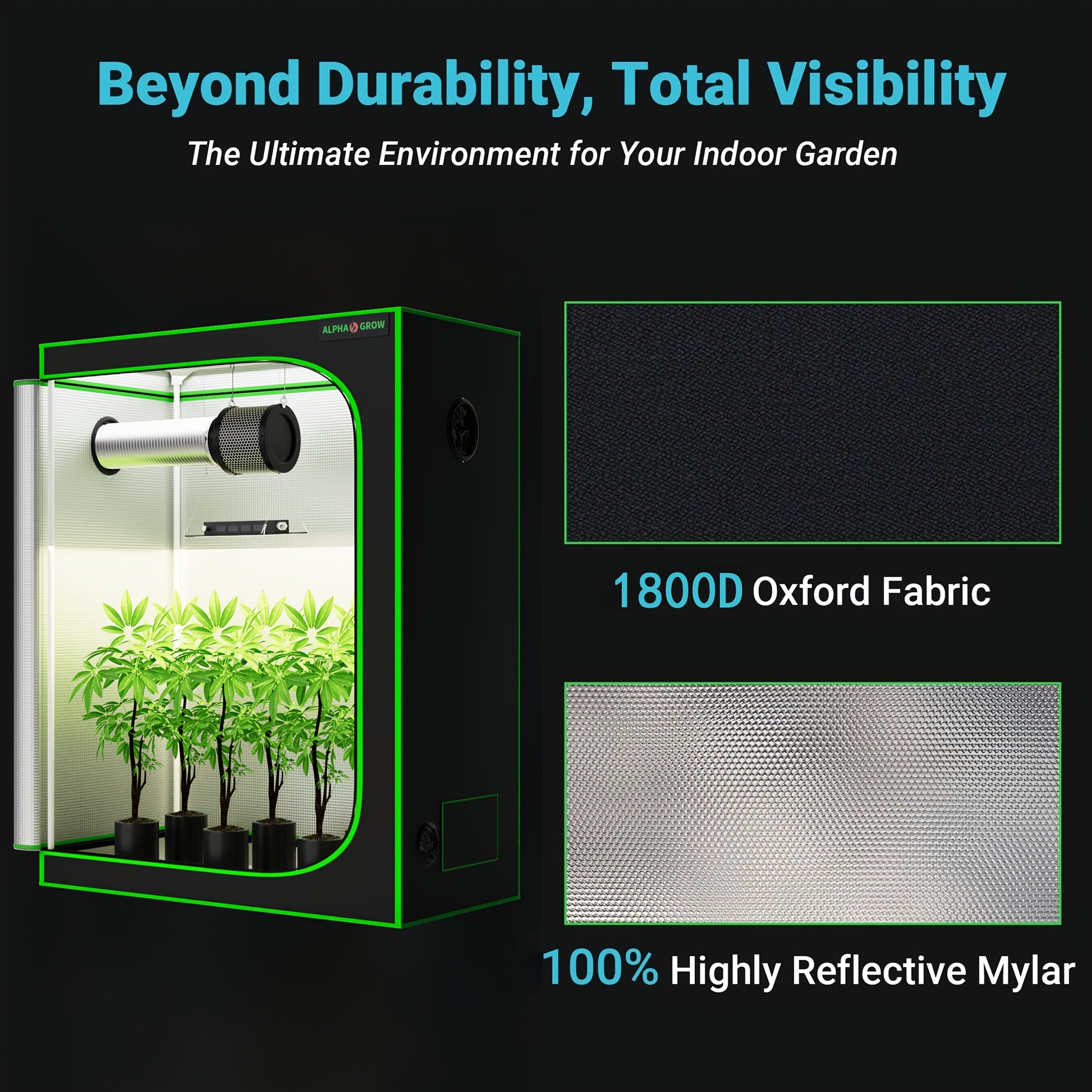 Professional 1800D 4x2 Grow Tent Kit 48"x24"x60", Complete Hydroponic System for Indoor Plants, 100W Full Spectrum LED Grow Light, 320CFM 6 Inch 2-in-1 Fan & Carbon Filter Combo 2398196504, High Reflective Mylar Lining
